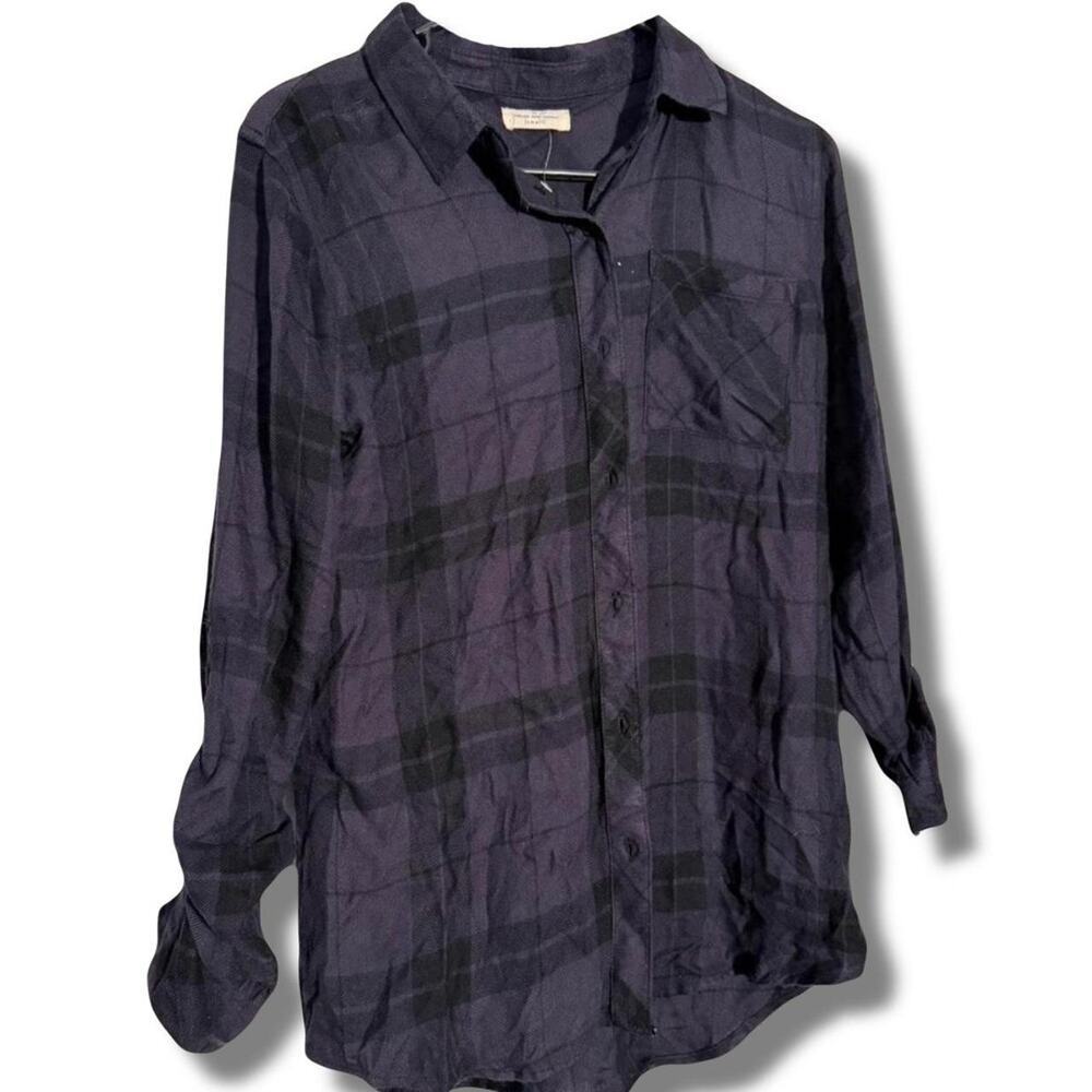 Thread and Supply Dark purple plaid button up shirt